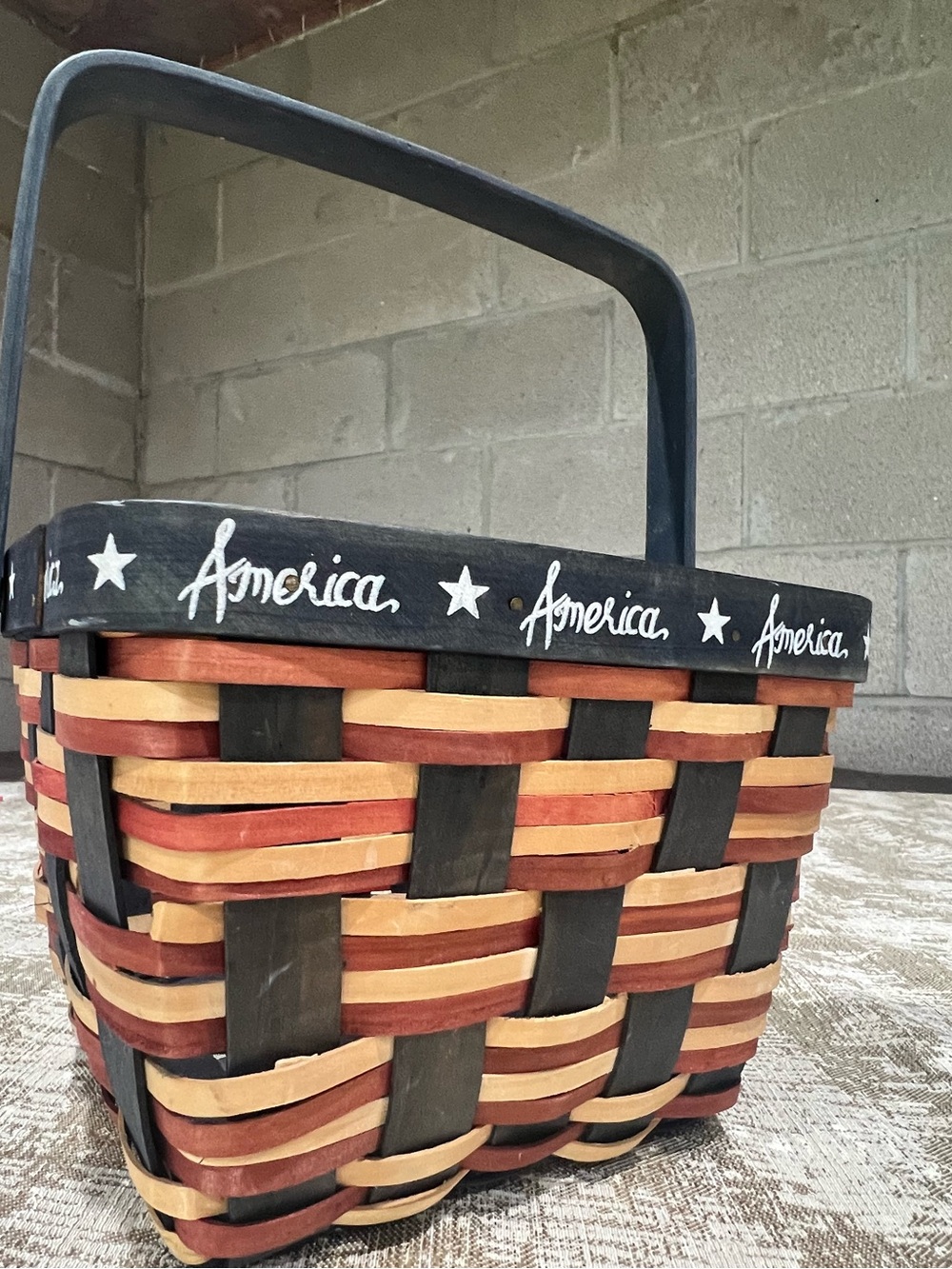 Patriotic Woven Handle Basket in Red, Cream & Black